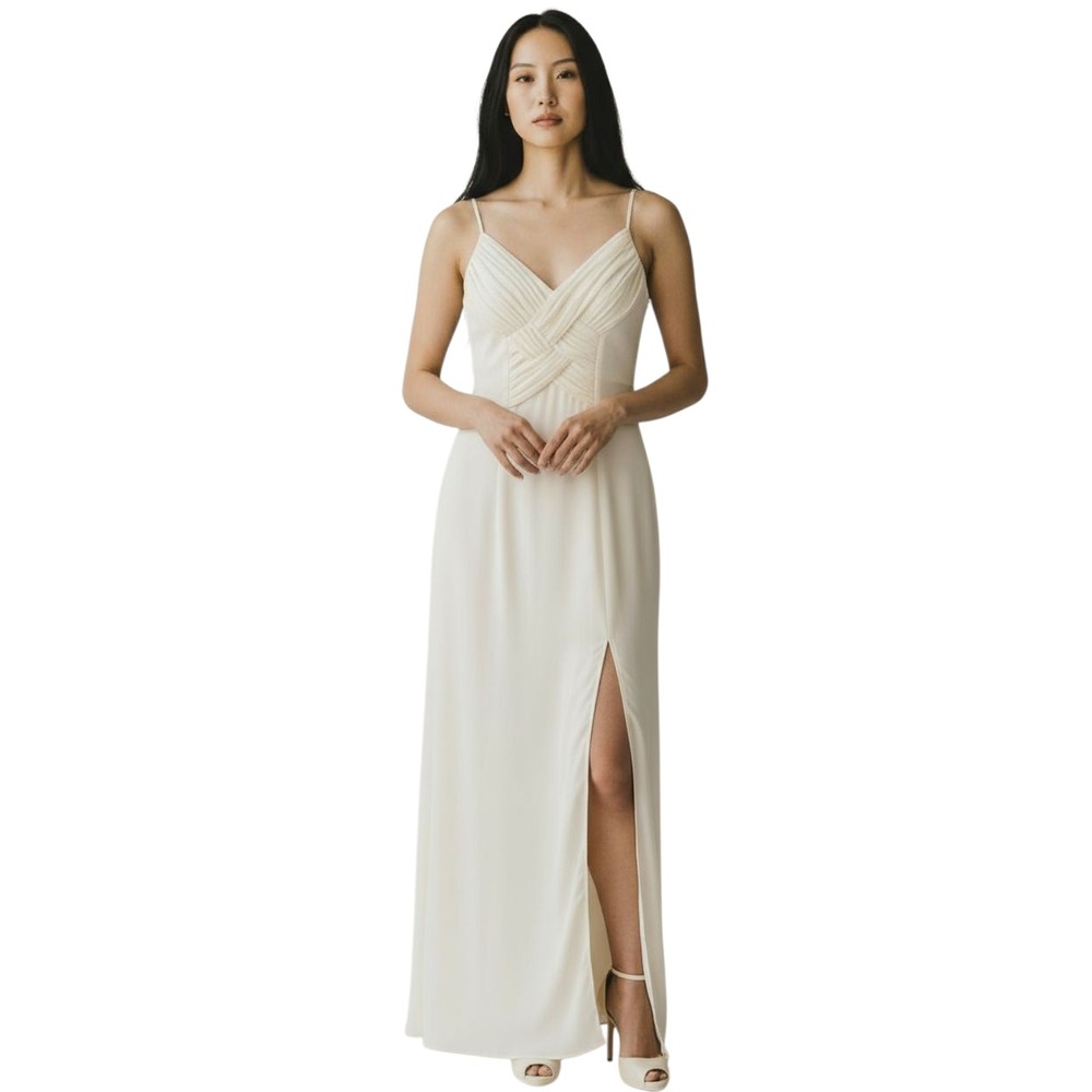 Vtg NiteLine Della Roufogali Gown Maxi Dress sz XS 00 tag 8 Cream Ivory Cocktail